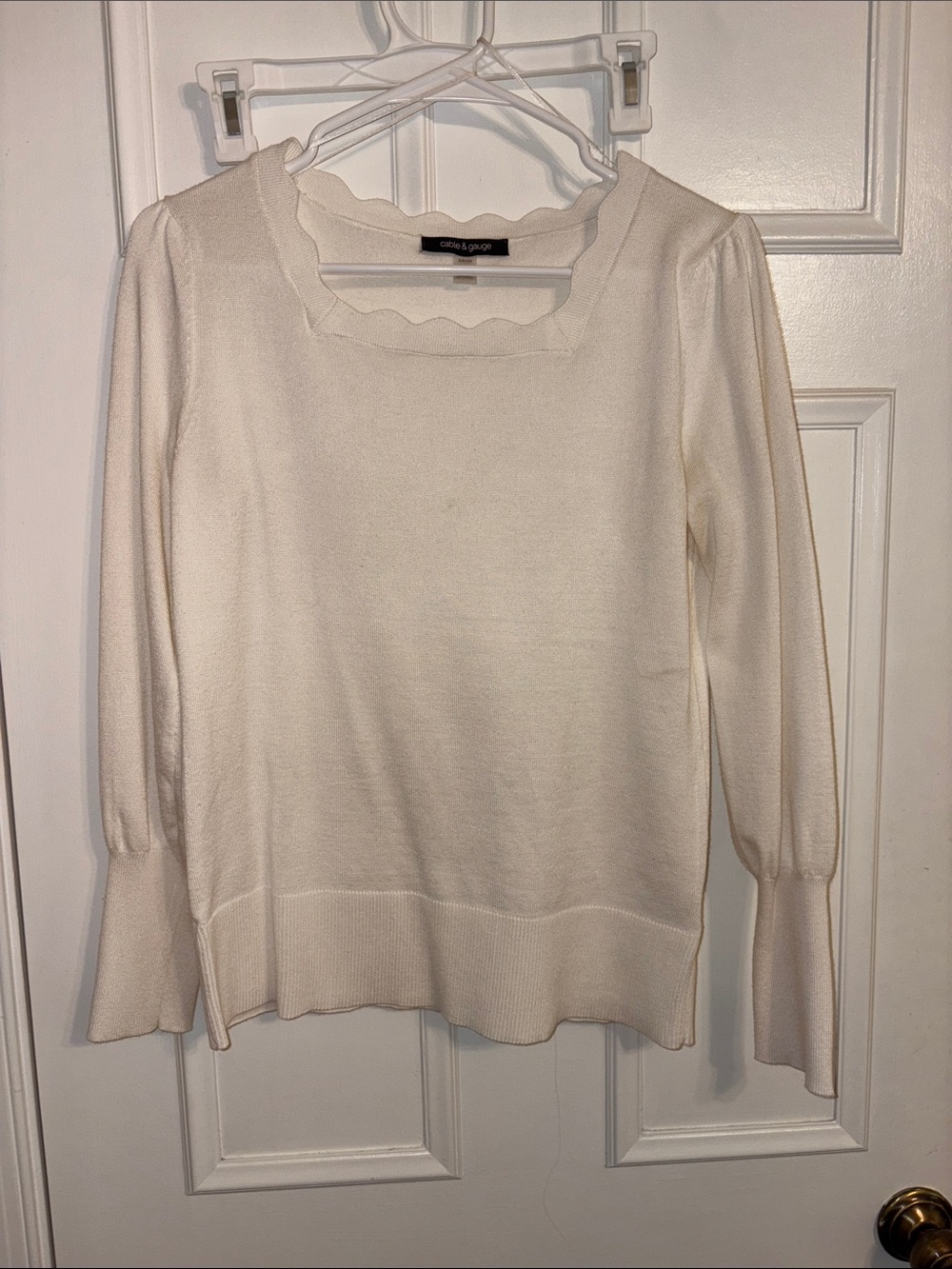 Cable & Gauge Cream Scalloped Square Neck Sweater
